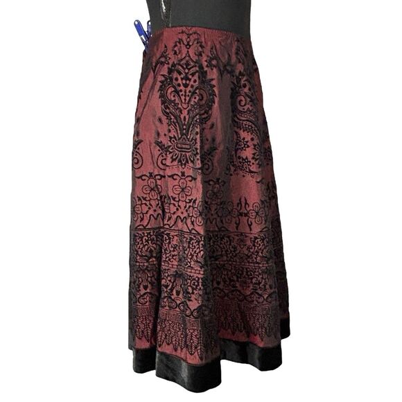 Vintage MSK Floral Velvet Flocked Skirt Black On Burgundy Whimsigoth Y2K - Picture 2 of 9